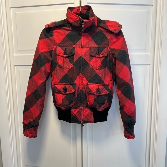 Roxy Buffalo Plaid Quilted Jacket With Faux Fur-Lined Hood Size Women’s … - Picture 1 of 12